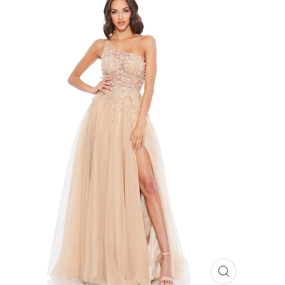 Mac Duggal NWT Sz 6 Nude EMBELLISHED ONE SHOULDER A LINE GOWN $598 11210